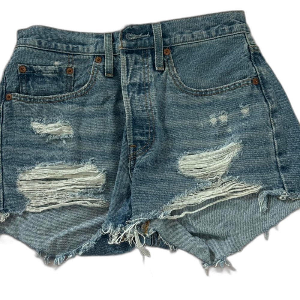 LEVI'S Women's Blue Denim High Rise Frayed High Waisted Navy Shorts Sz 26